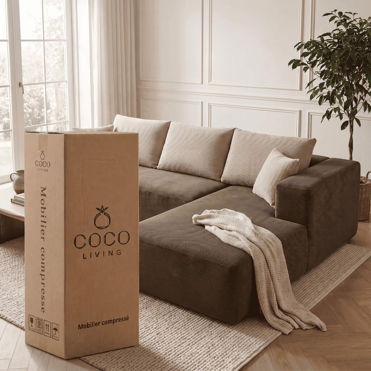 ECKSOFA Luna Braun Sand 3-Sitzer Rechts - Braun, Textil (267/175cm) - COCO Living