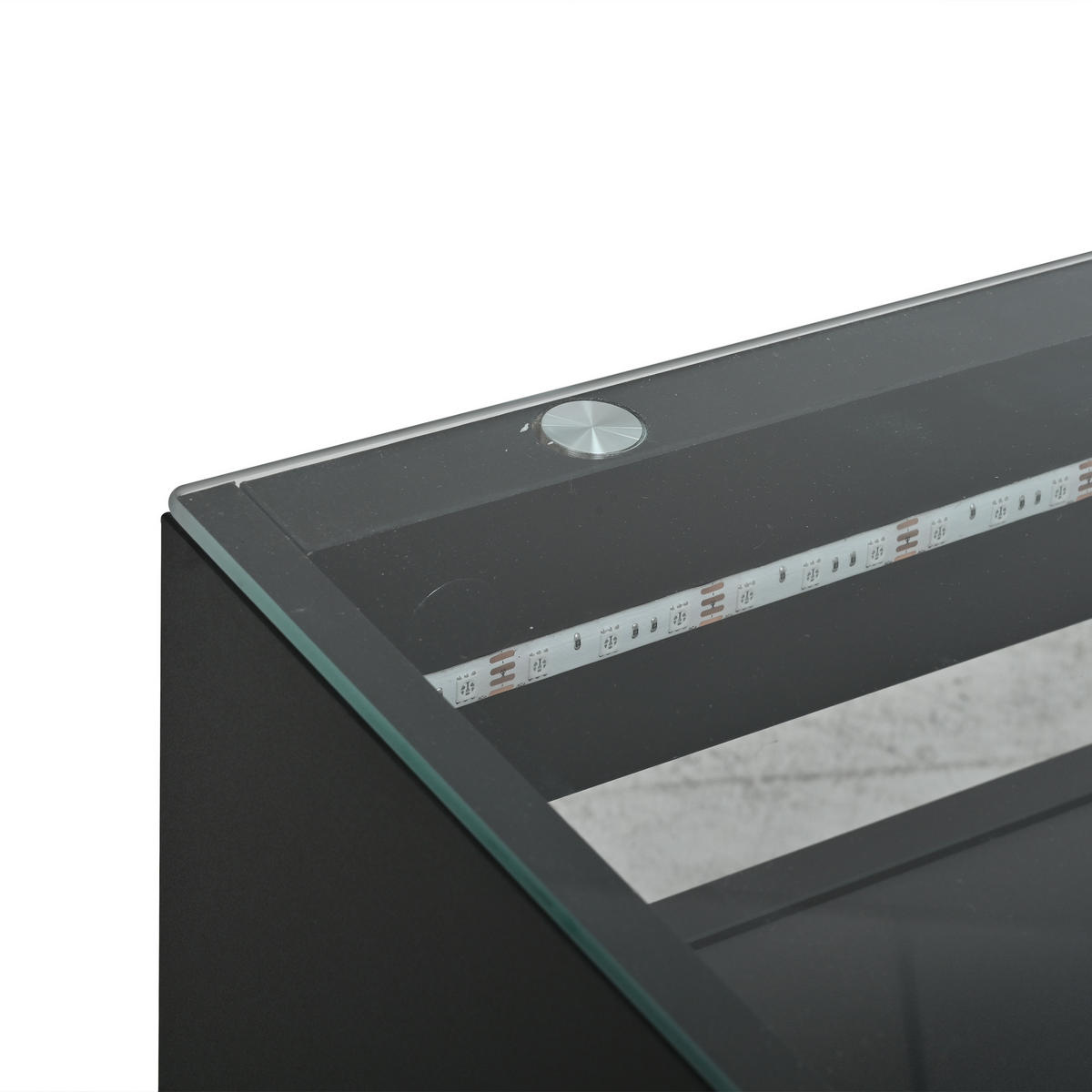 COUCHTISCH 70/70/35 cm, Schwarz, mit LED-Beleuchtung, Glasplatte und 2 Schubladen - Schwarz, Glas/Holzwerkstoff (70/70/35cm) - CHICFURN