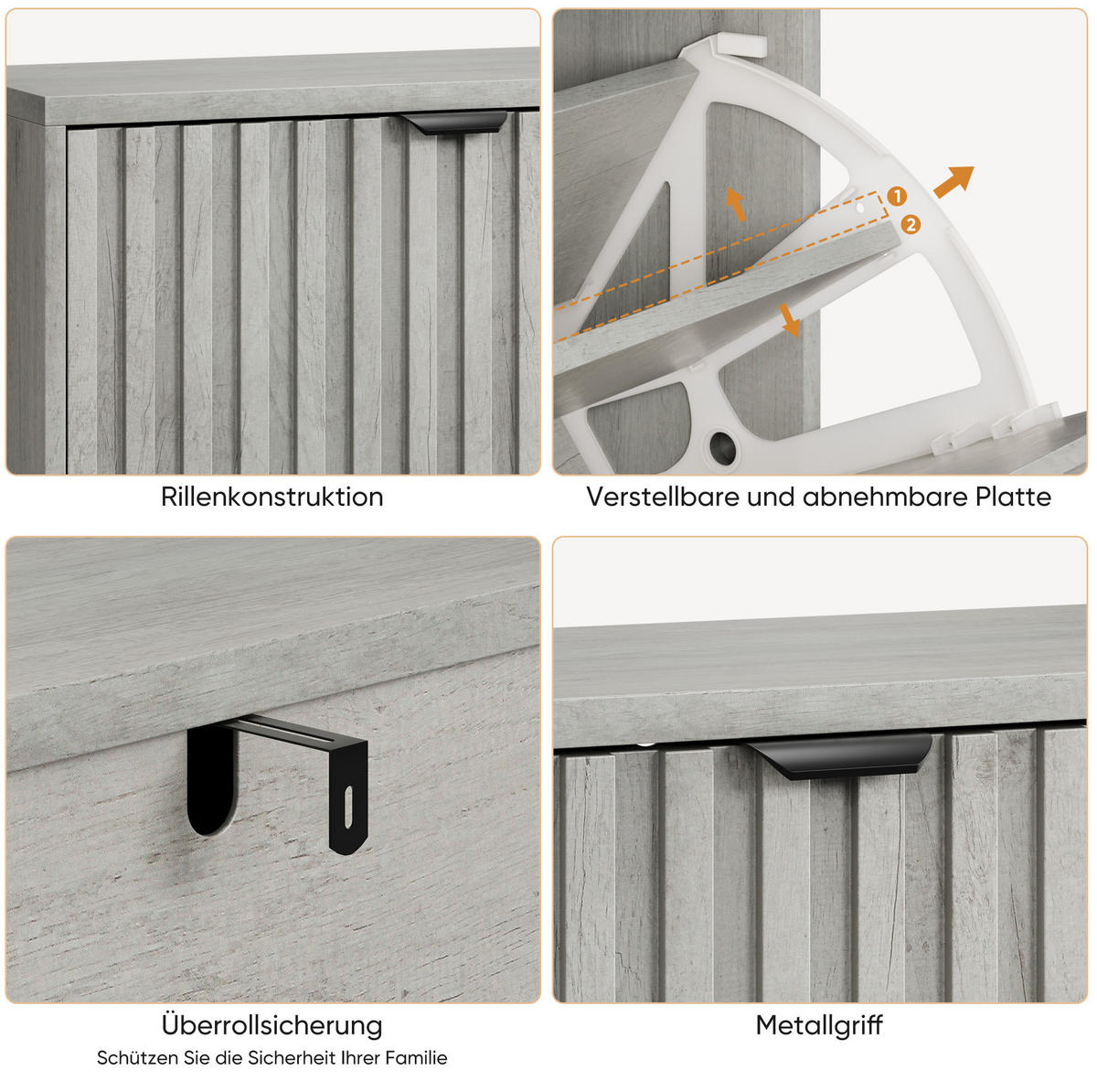 SCHUHSCHRANK mit Klappen 60 cm in Grau, platzsparend mit Rillenfront - Grau, Holzwerkstoff (60/94/24cm) - BEAOK