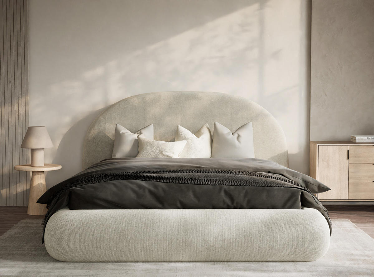 POLSTERBETT Maumere Creme 140/200 cm im Chenille-Stoff - Creme/Schwarz, Holz/Holzwerkstoff (140/200cm) - Maison de Reve