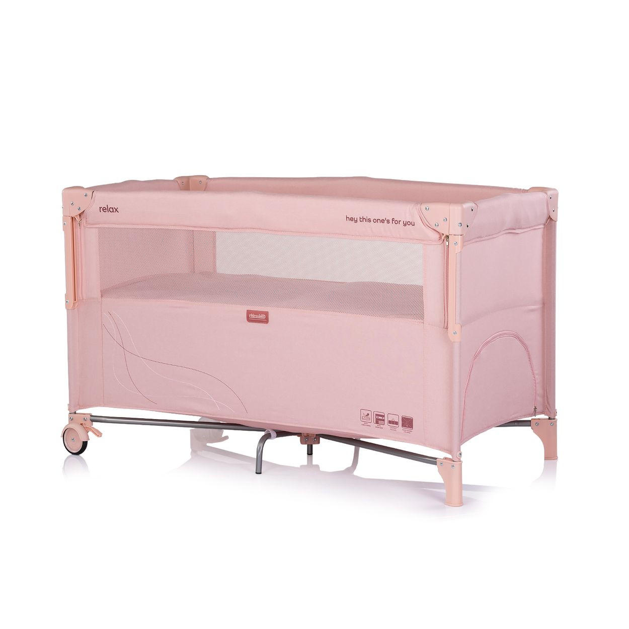 BABYREISEBETT Relax Leinen rosa pink 2 Ebenen, Räder, als Beistellbett nutzbar, faltbar, Tragetasche - Rosa, Metall (60/120cm) - Chipolino