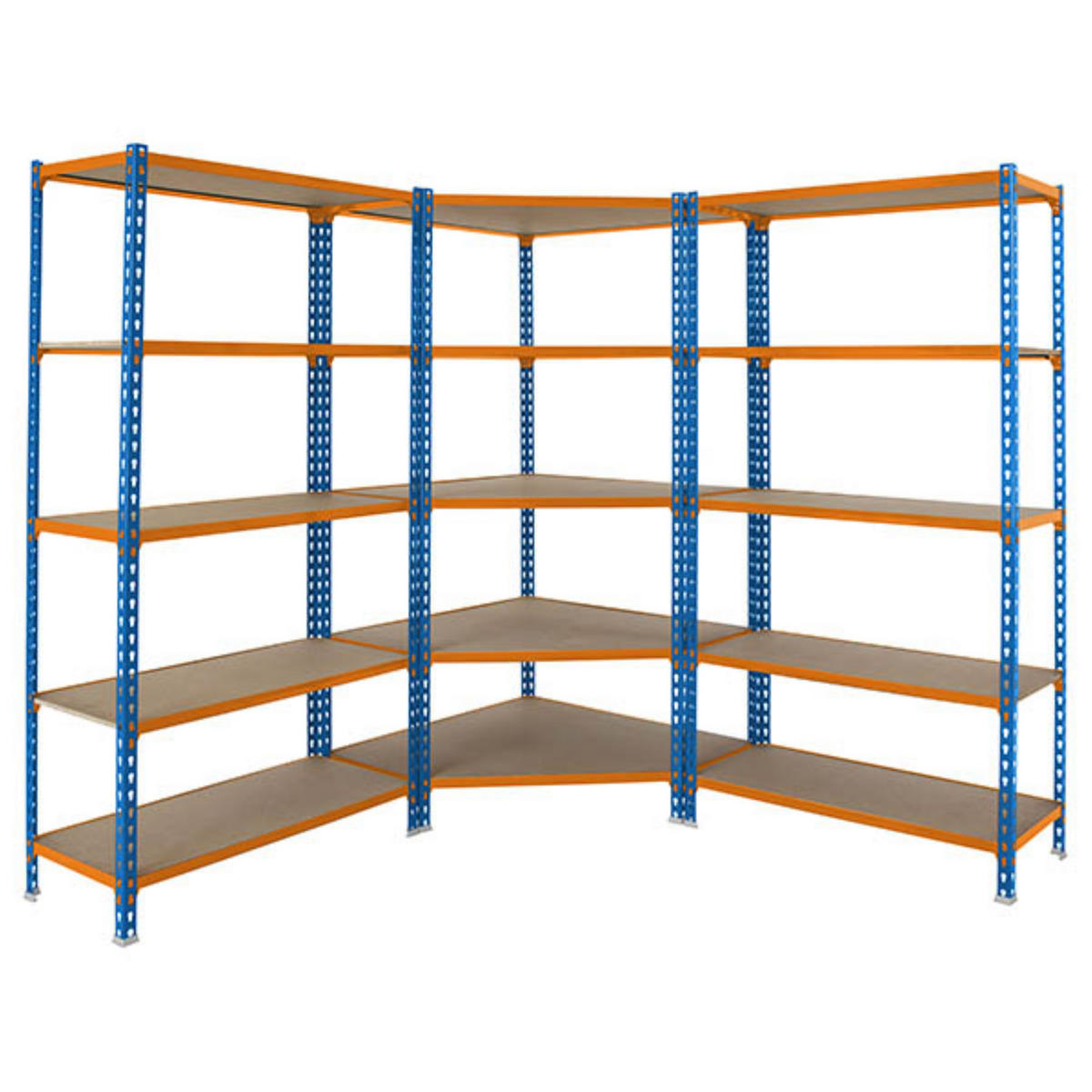 MEGA Deal 1x Eckregal + 2x Schwerlastregal MULI | HxBxT 180x180x30cm | Fachlast 200kg | Blau-Orange - Gelb, Metall (180/180/30cm) - PROREGAL