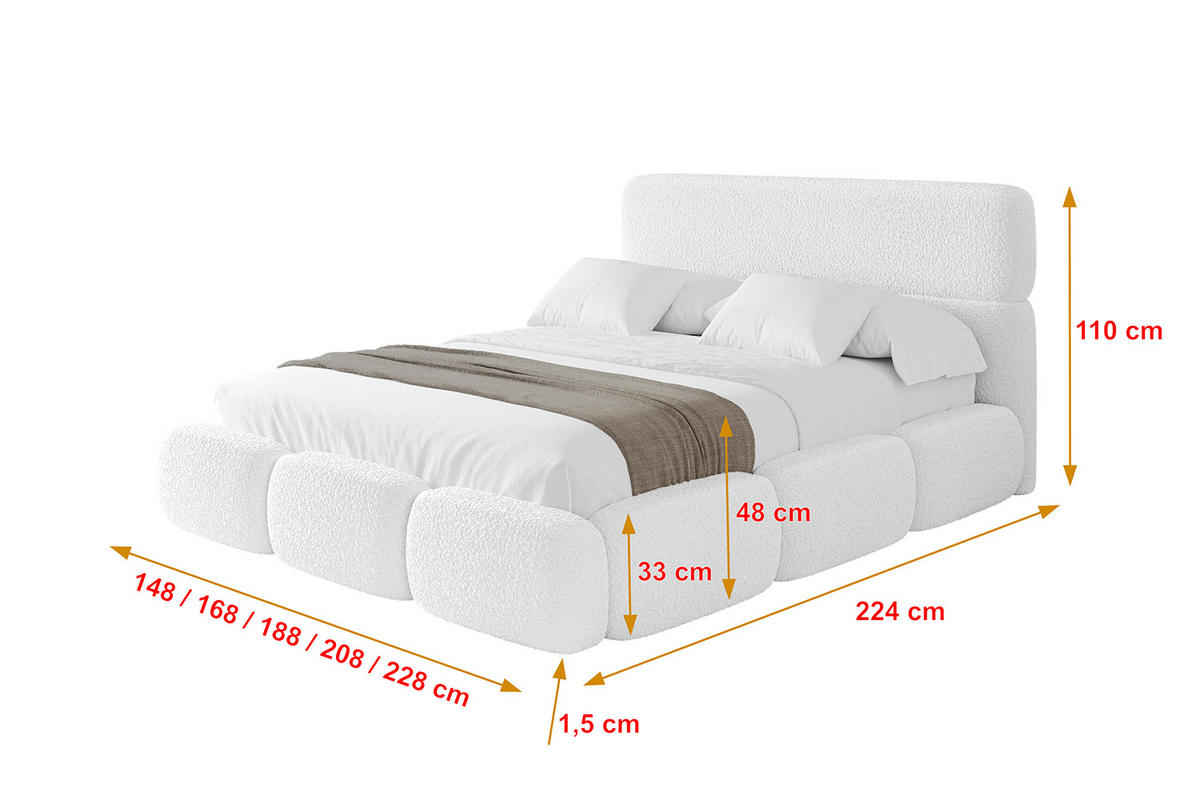 POLSTERBETT mit Bettkasten und Lattenrost, Bett mit Matratze H3/H4 - ELVA 120x200 Weiß - Weiß, Holzwerkstoff/Textil (120/200cm) - ALTDECOR