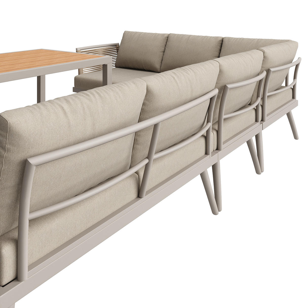 GARTENLOUNGE-SET 237/65/79 cm mit modularer L-Form, WPC-Couchtisch und waschbaren Polstern, Beige - Beige, Metall - Redom