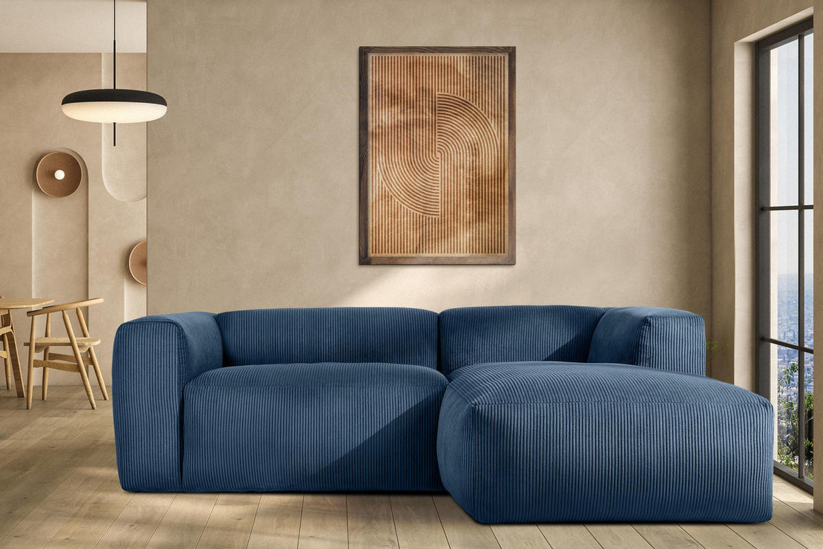 ECKMODULSOFA-RECHTS BUFFO 3/4 Sitzer mit extrem weicher Sitzfläche, Kordstoff, marineblau - Blau/Grün, Textil (237/180cm) - KONSIMO®
