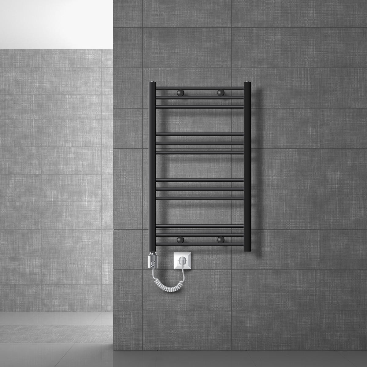 BADHEIZKÖRPER elektrisch Sahara 600x800 mm Anthrazit gerade mit Heizstab 600W - Anthrazit, Metall (3/80/60cm) - LuxeBath