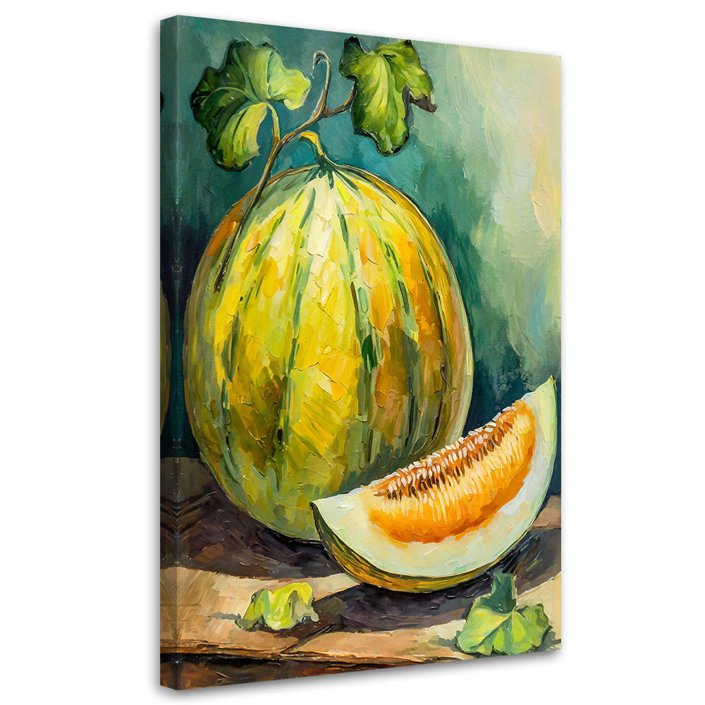 LEINWANDBILD Wassermelonenfrucht handbemalt 60x90cm - Grün, Textil (60/90cm) - Feeby