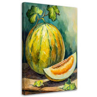 LEINWANDBILD Wassermelonenfrucht handbemalt 60x90cm - Grün, Textil (60/90cm) - Feeby