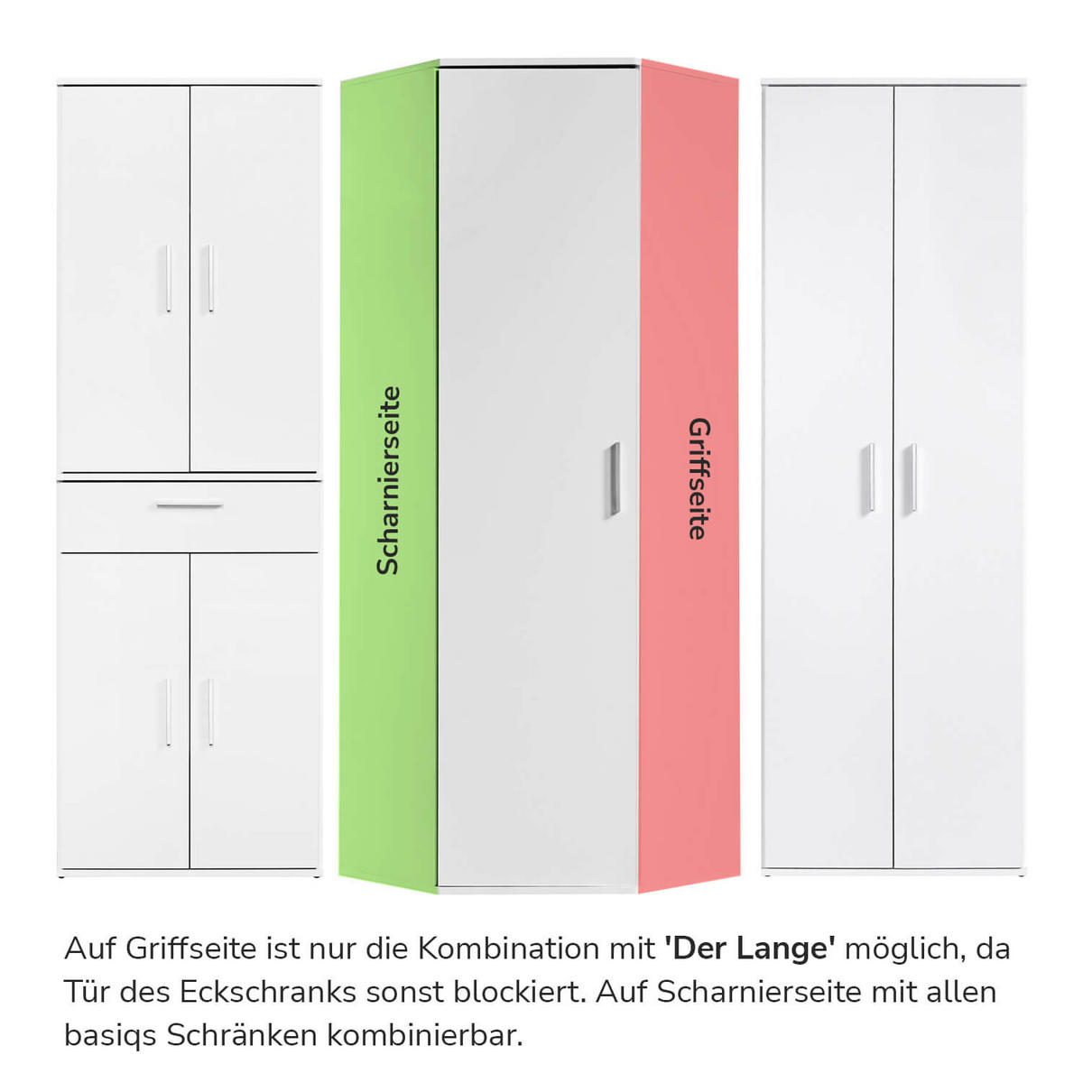 ECKSCHRANK Der Lange - Weiß, Holzwerkstoff (64/180/64cm) - Mokebo
