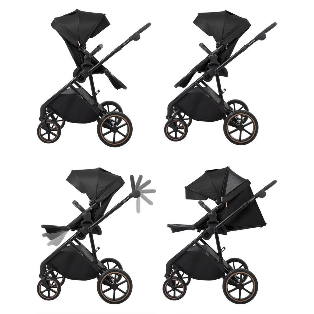 KINDERWAGEN Thea 2 in 1 schwarz EVA Räder verstellbarer Schiebegriff Babywanne - Schwarz, Metall (78/57/102cm) - Kikka boo