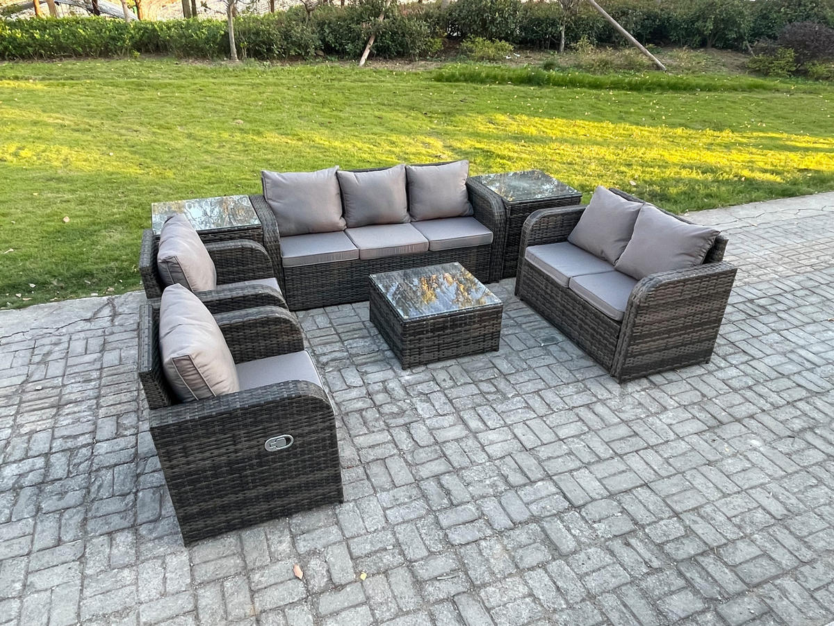 GARTENSOFA SET mit Couchtisch Polyrattan Dunkelgrau 7-teilige - Dunkelgrau/Grau, Glas/Kunststoff - Fimous