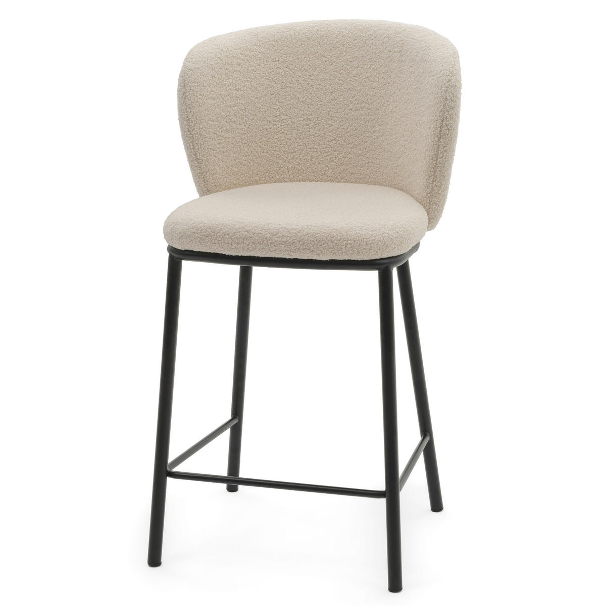 BARHOCKER BARI gepolsterter mit Steppung - ecru - Boucle - Ecru/Schwarz, Textil/Metall (55/94/57cm) - NEW HOME
