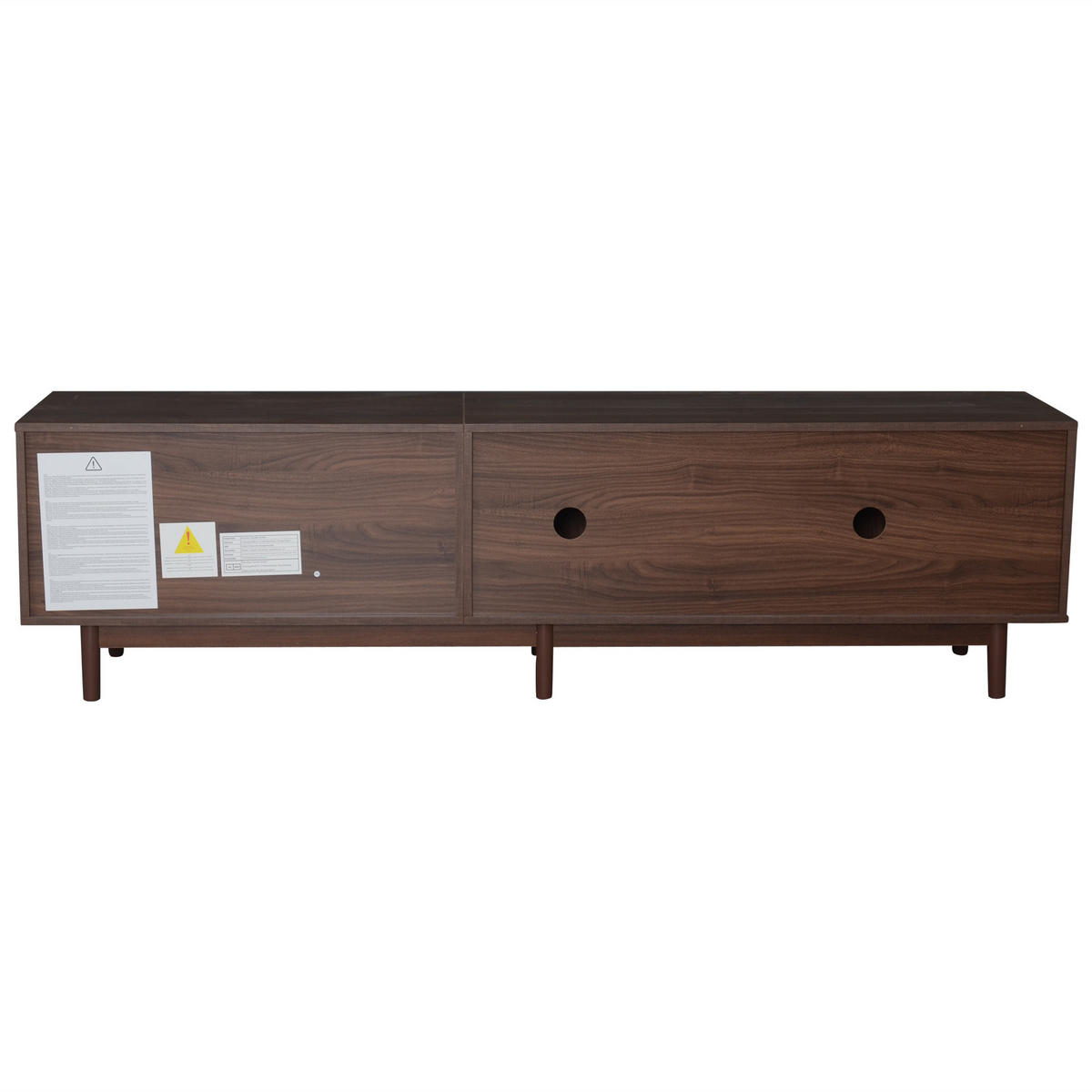 TV-SCHRANK 190 cm Braun & Rattan mit Schiebetüren, 2 Schubladen & 6 Füßen im Retro-Design - Braun, Holzwerkstoff (190/52/40cm) - Urban Meuble