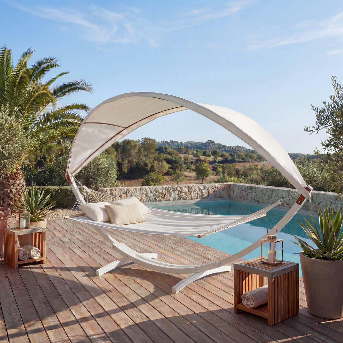 HÄNGEMATTE Weiß, Cremeweiß - Weiß, Holz (420/220/150cm) - MCW