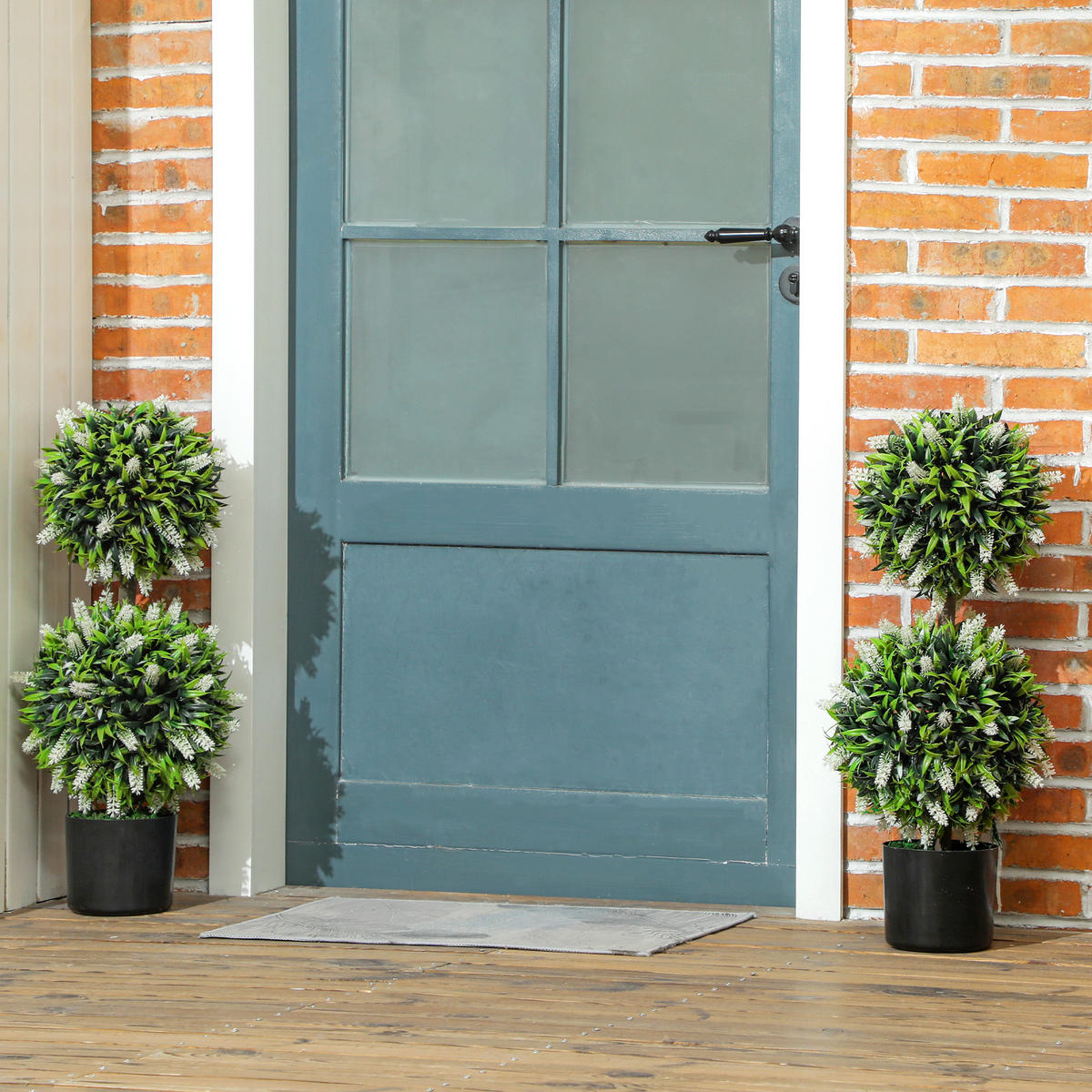 KUNSTPFLANZE 2er Set Kunststoff Stahl Weiß - Schwarz/Weiß, Kunststoff (70cm) - HOMCOM