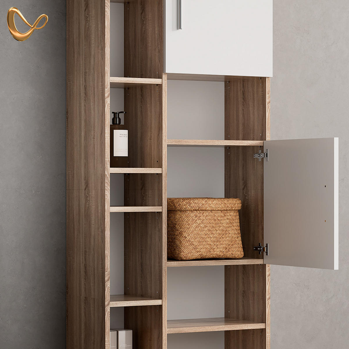BADSCHRANK Eisak Sonoma 60 x 190 cm - Braun/Sonoma Eiche, Holzwerkstoff (60/190/30cm) - Livinity®