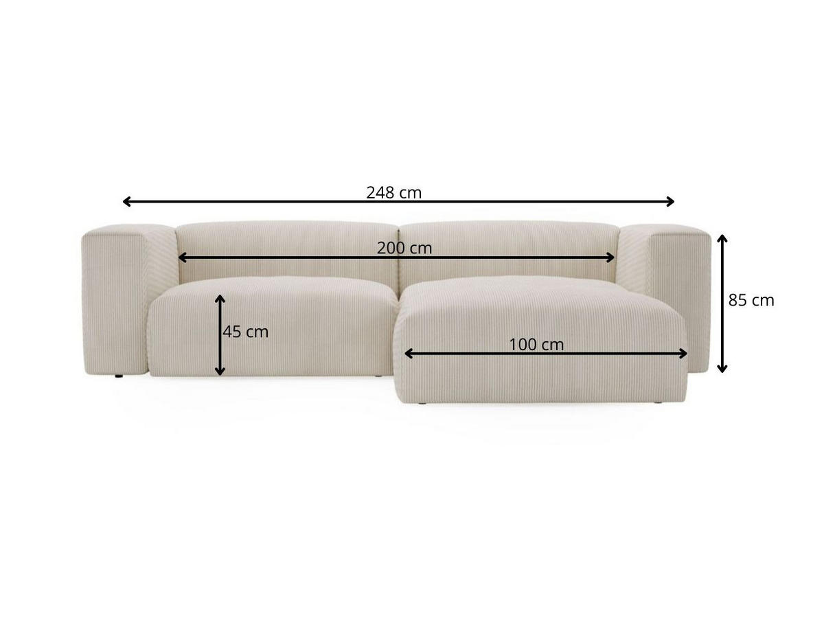 ECKSOFA Landi Creme Rechts - Creme/Schwarz, Kunststoff/Textil (240/180cm) - Graingold