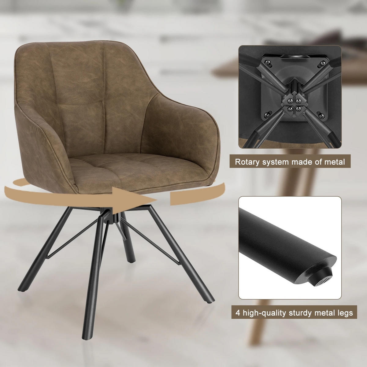 ESSZIMMERSTUHL Drehbar Komfort Armlehnen Braun 2-teilig - Braun, Textil (42/82.5/41cm) - Kaket