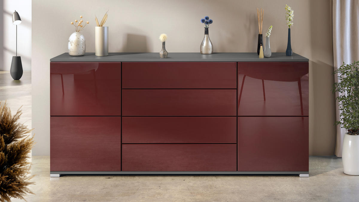 SIDEBOARD Rova Bordeaux Hochglanz - Bordeaux, Holzwerkstoff (166.5/75.5/35cm) - Vladon