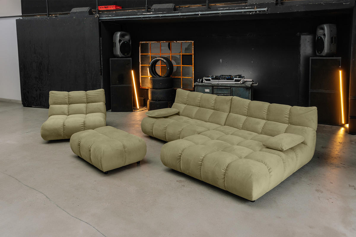 SITZGRUPPE VIVIEN 3ER SET Grün Velvet - Olivgrün/Grün, Kunststoff/Textil (359/85/510cm) - KAWOLA