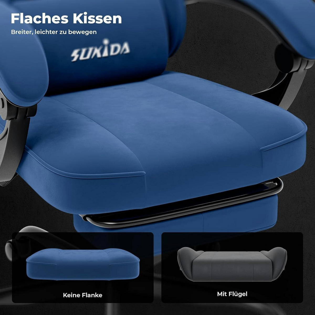 GAMING Stuhl mit Fußstütze Blau Stoff - Blau, Textil (62/130/49cm)