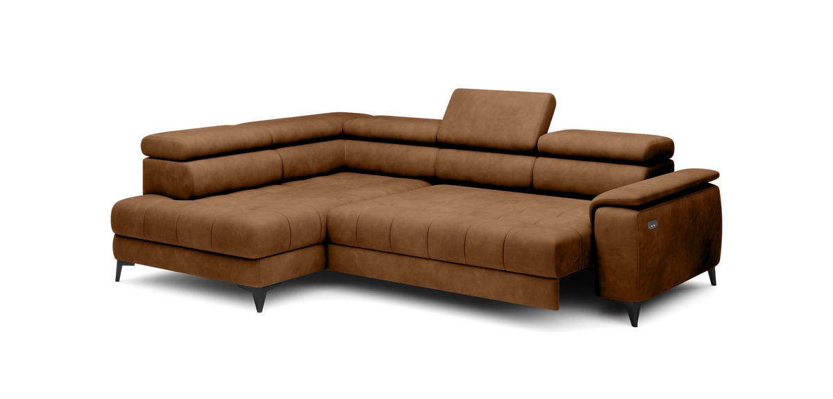 ECKSOFA CHIVAS Freistehend , Schlaffunktion, 278×197×76/98 cm, Stoff - Element, Hellbraun, Linke Seite - Hellbraun/Schwarz, Holz/Textil (278/197cm) - DomoHome