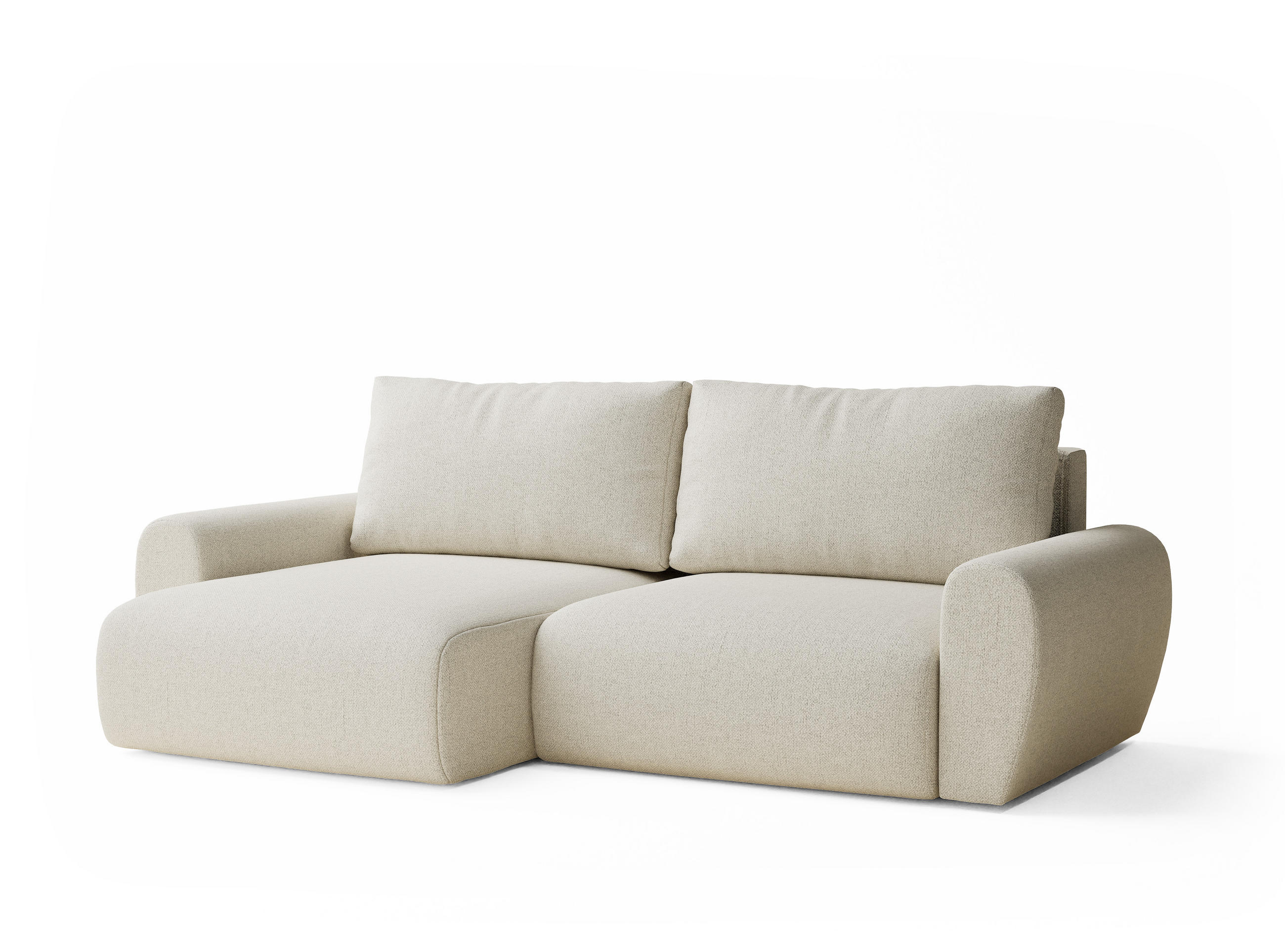 ECKSOFA MIT SCHLAFFUNKTION Numba Creme Webstoff - Creme/Schwarz, Holz/Holzwerkstoff (253/153cm) - Maison de Reve