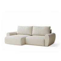 ECKSOFA MIT SCHLAFFUNKTION Numba Creme Webstoff - Creme/Schwarz, Holz/Holzwerkstoff (253/153cm) - Maison de Reve