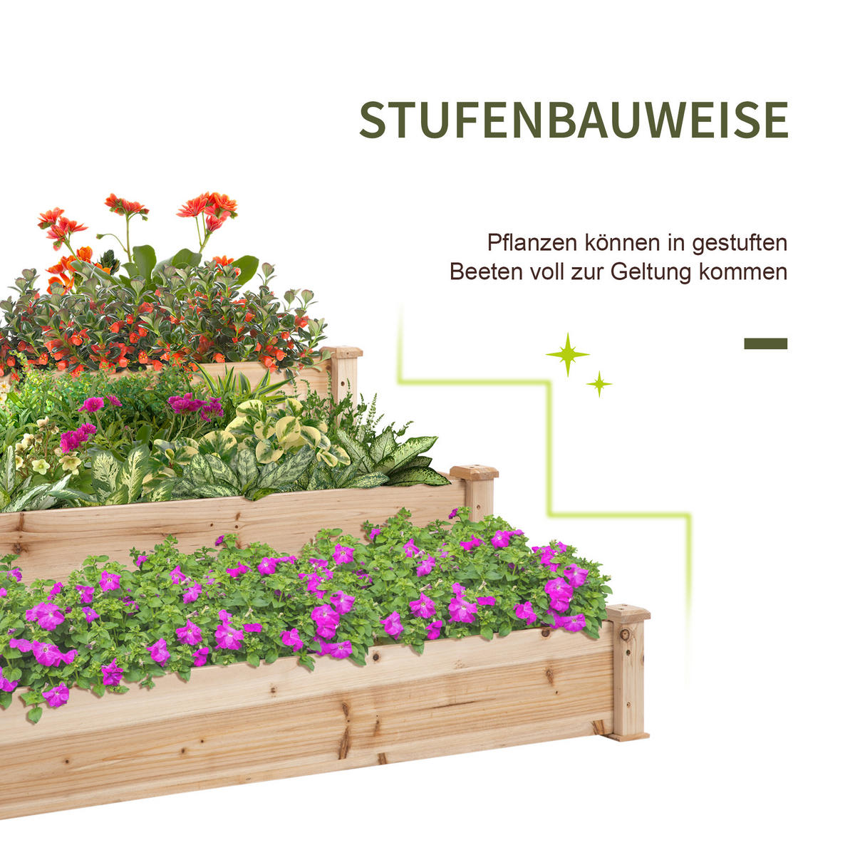 HOCHBEET, Naturfarben - Naturfarben, Holz (124/56/124cm) - Outsunny