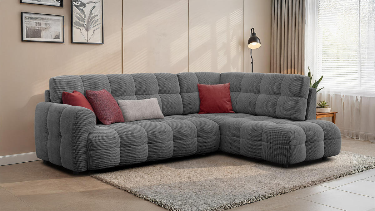 ECKSOFA MELLOW 5-Sitzer, grau - Schwarz/Grau, Holz/Textil (283/191cm) - Courtois Laville