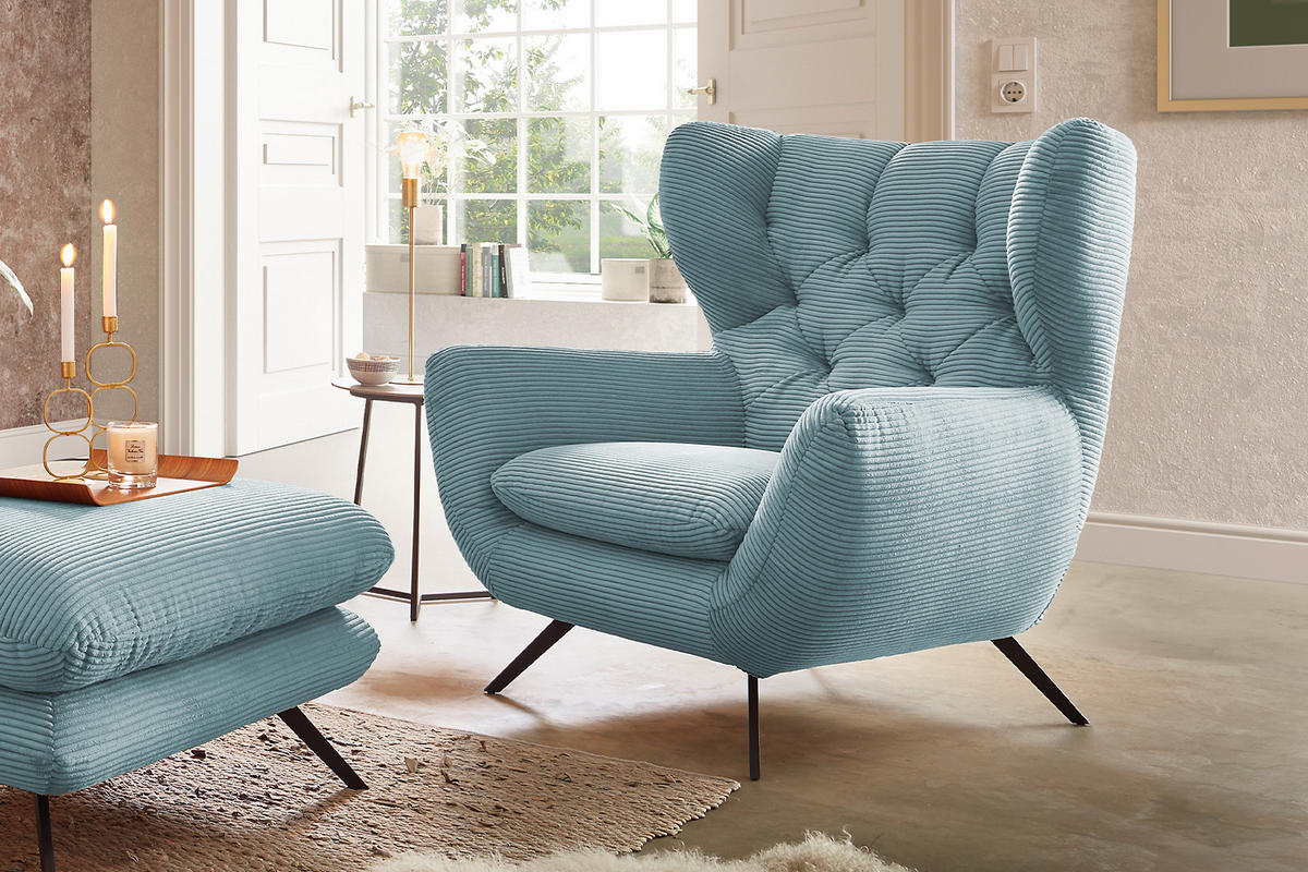 SITZGRUPPE CHARME Hellblau - Hellblau, Textil (225/94/95cm) - KAWOLA