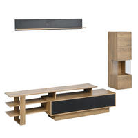 TV-ELEMENT 180/40/45 cm Natur + Schwarz mit LED Beleuchtung und 3 Schublade (3 Stück) - Schwarz, Holz (180/45/40cm) - Oxeza
