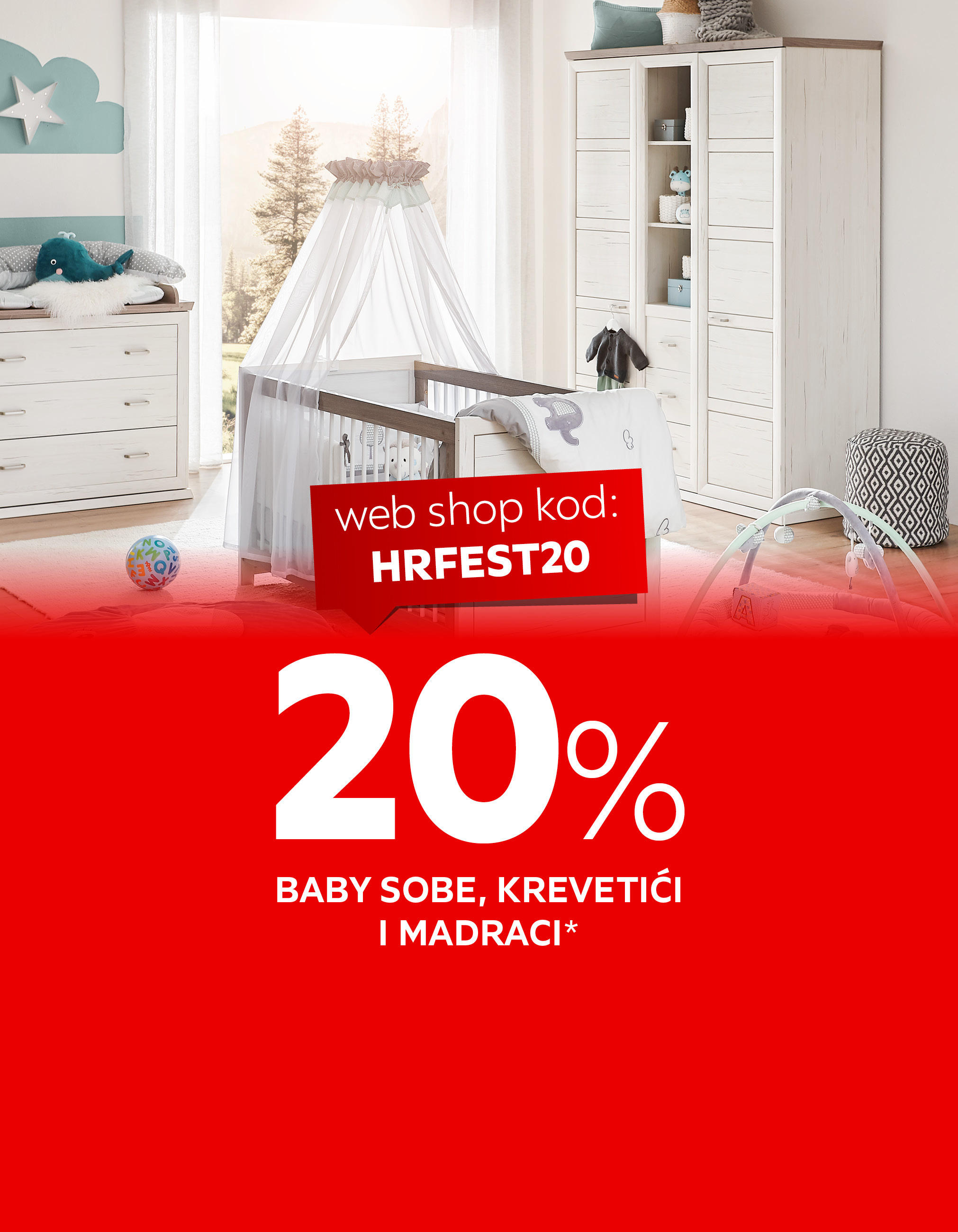 20% baby dobe, krevetići i madraci*, web shop kod: HRFEST20