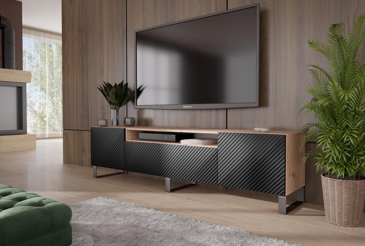 LOWBOARD NADO-S - 200 x 53 x 41 cm - Schwarz/Eiche Artisan, Holzwerkstoff (200/53/41cm) - ALTDECOR
