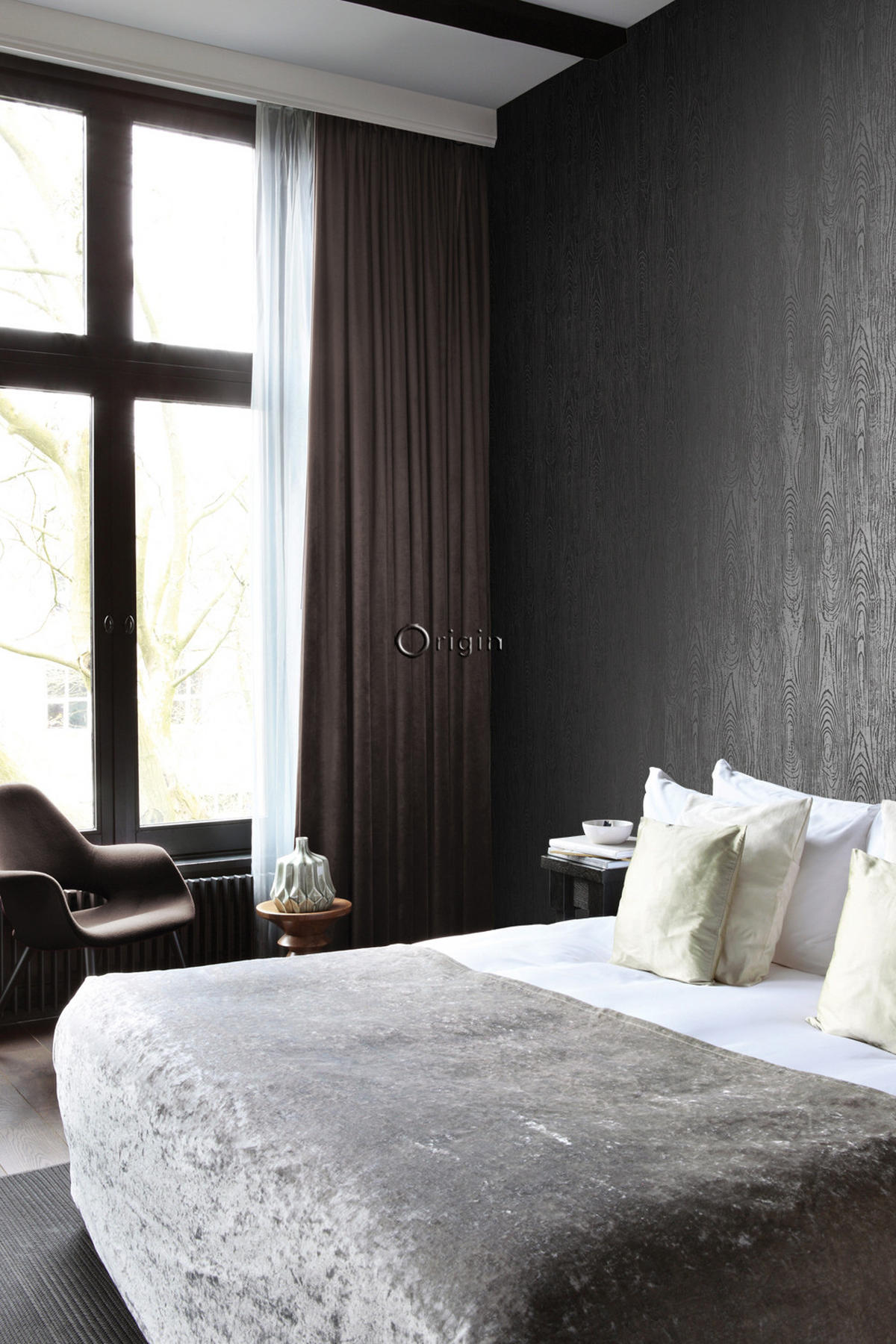TAPETE Holz-Optik 53 cm x 10.05 m - Schwarz, Papier (53/1000cm) - Origin Wallcoverings