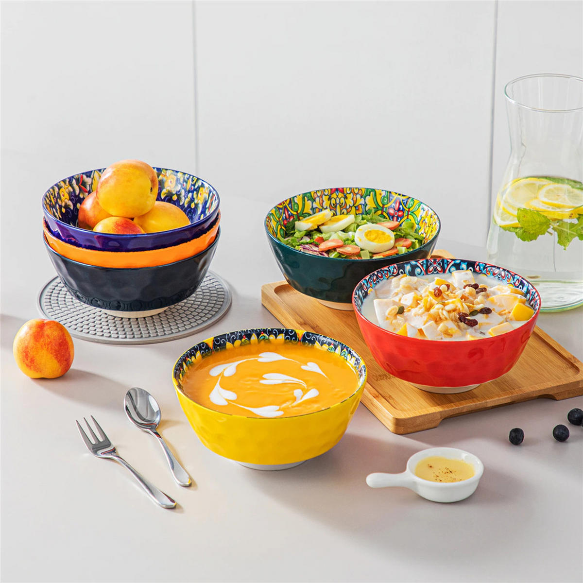KOMBISERVICE 24-teilig Steinzeug Geschirrset Böhmischer Stil - Multicolor, Keramik (27.2/2.3/27.2cm) - Kaket
