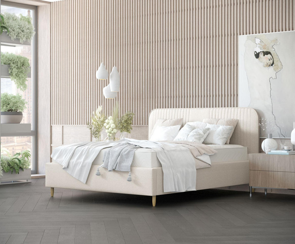 POLSTERBETT Livy Creme 120/200 cm im Webstoff - Creme/Naturfarben, Holz/Holzwerkstoff (120/200cm) - Maison de Reve