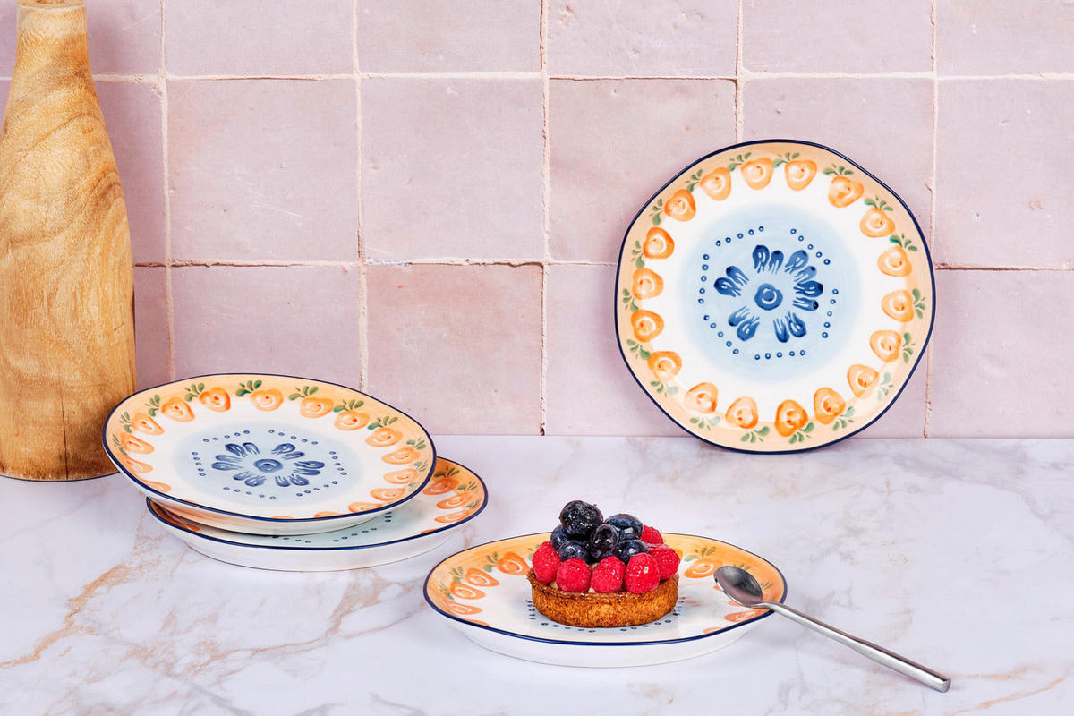 TELLER Napoli Ø20cm - 4er-Set - Zitrusfrucht - Weiß, Keramik (20cm) - Björn