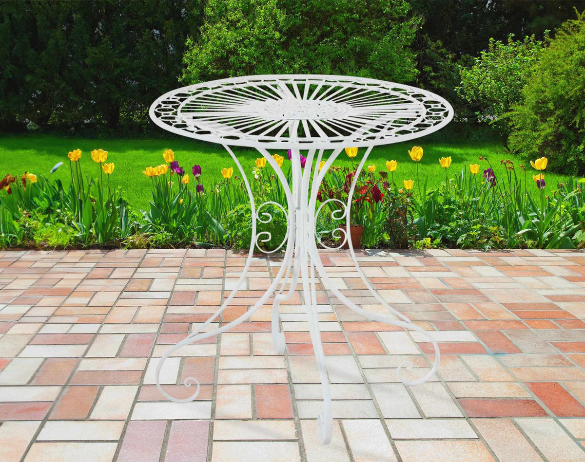 GARTENTISCH rund Ø70 cm Metall weiß - Weiß, Metall (70/70/73cm) - CLP