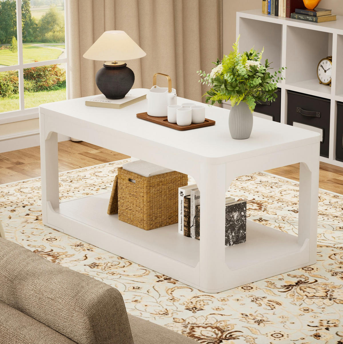 COUCHTISCH mit 2 Ablagefächern 100 x 50 x 44,5 cm Weiß MDF - Weiß, Holzwerkstoff (100/50/44.5cm) - Meubliv