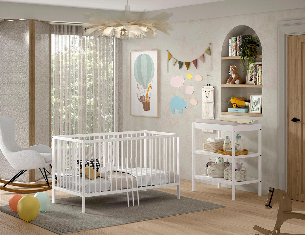 BABYZIMMER Set Kara-lynn 5 Komplettset Massivholz Buche Weiß - Weiß, Holz (223/95/76cm) - 58aufmkessel