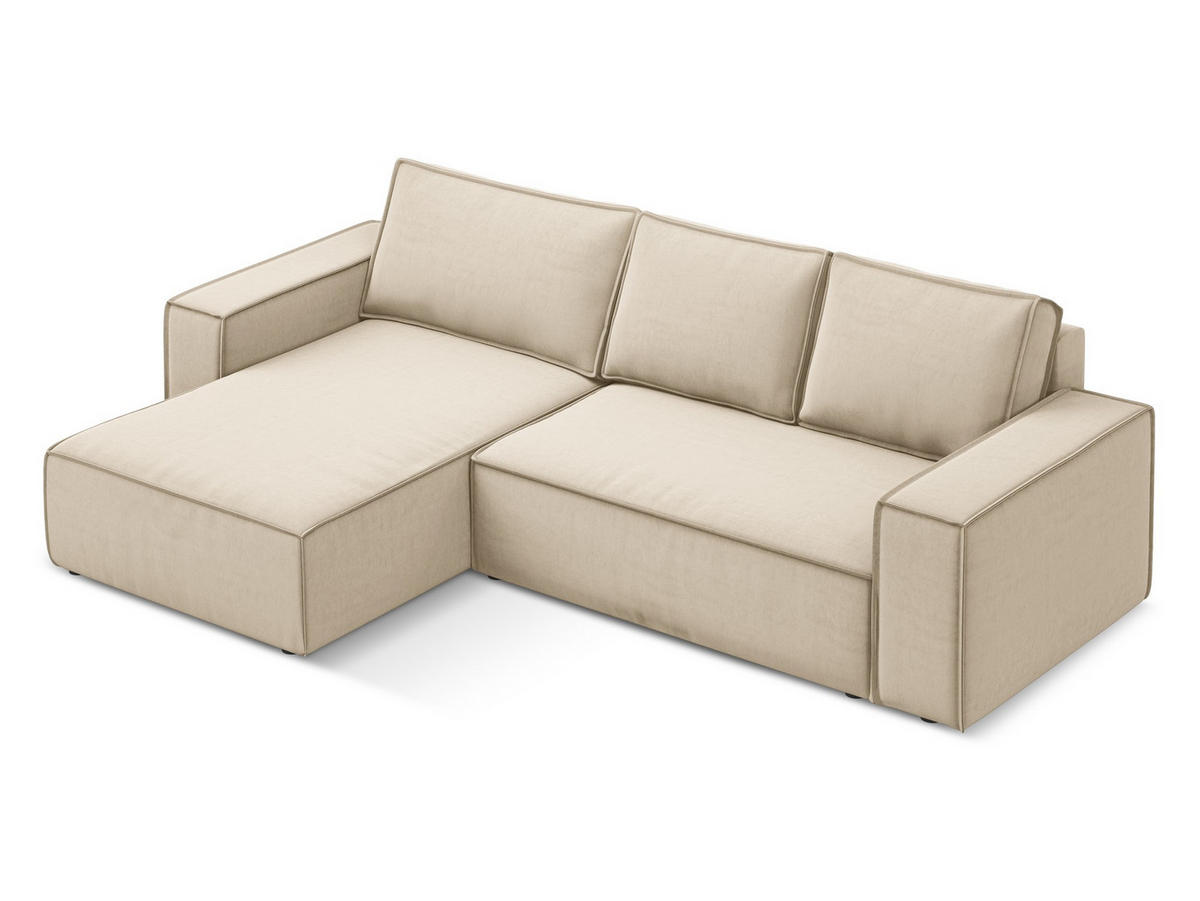 ECKSOFA mit Schlaffunktion Samt Stoff Beige - Beige/Creme, Kunststoff/Textil (185/290cm) - Makamii