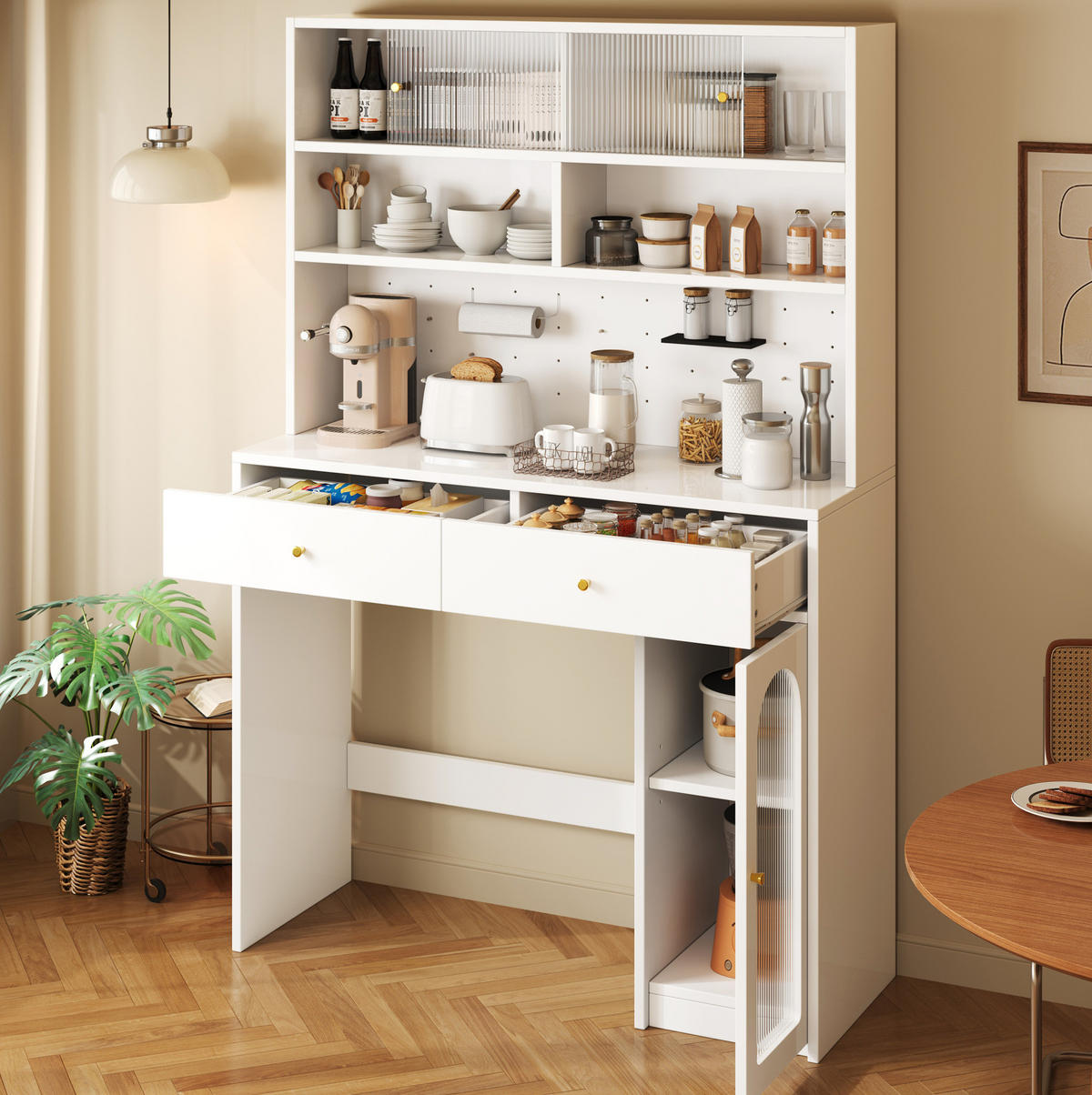 BUFFET 120/45/180 cm aus MDF mit Arbeitsfläche und Hakenleiste Weiß - Weiß, Holzwerkstoff (120/180/45cm) - Modenvie