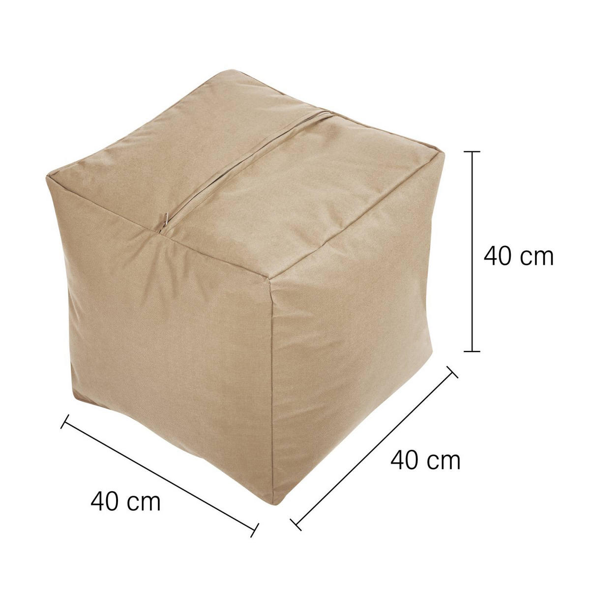 SITZSACK-HOCKER Pouf "Cube" 40x40x40cm - Beige, Textil (40/40/40cm) - Green Bean