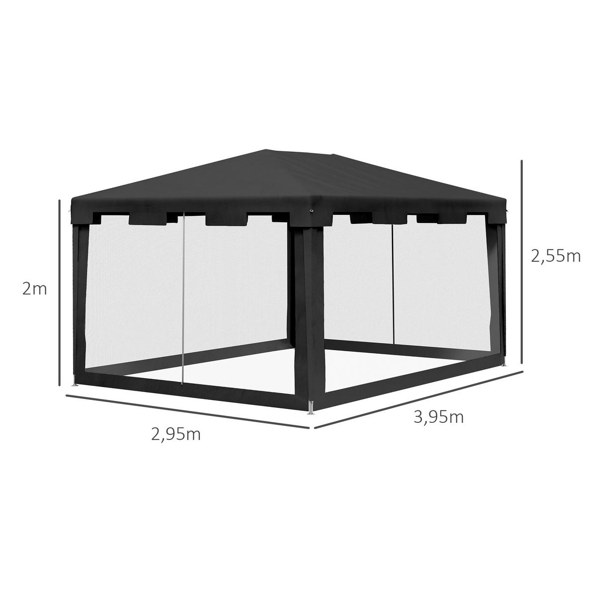PAVILLON 395/295/255 cm dunkelgrau aus Metall mit PE-Dach und Moskitonetzen - Dunkelgrau, Metall (295/255/395cm) - OKWISH