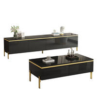 LOWBOARD TV-Möbel- und Couchtisch-Set 170/38/50 + 100/50/36 cm aus Spanplatte mit Hochglanzoberfläche Schwarz - Schwarz, Holzwerkstoff (170/50/38cm) - Modenvie