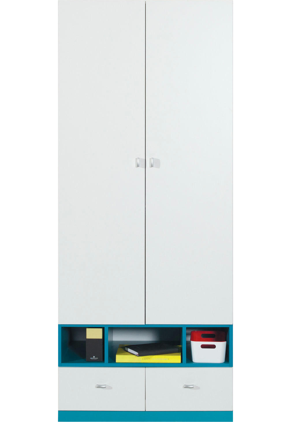 KLEIDERSCHRANK Merle in Weiß und Türkis – Drehtürenschrank 80 x 195 x 50 cm (B x H x T) - Weiß, Holzwerkstoff (80/50/195cm)