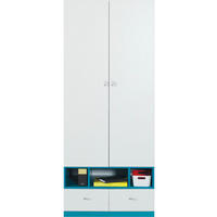 KLEIDERSCHRANK Merle in Weiß und Türkis – Drehtürenschrank 80 x 195 x 50 cm (B x H x T) - Weiß, Holzwerkstoff (80/50/195cm)