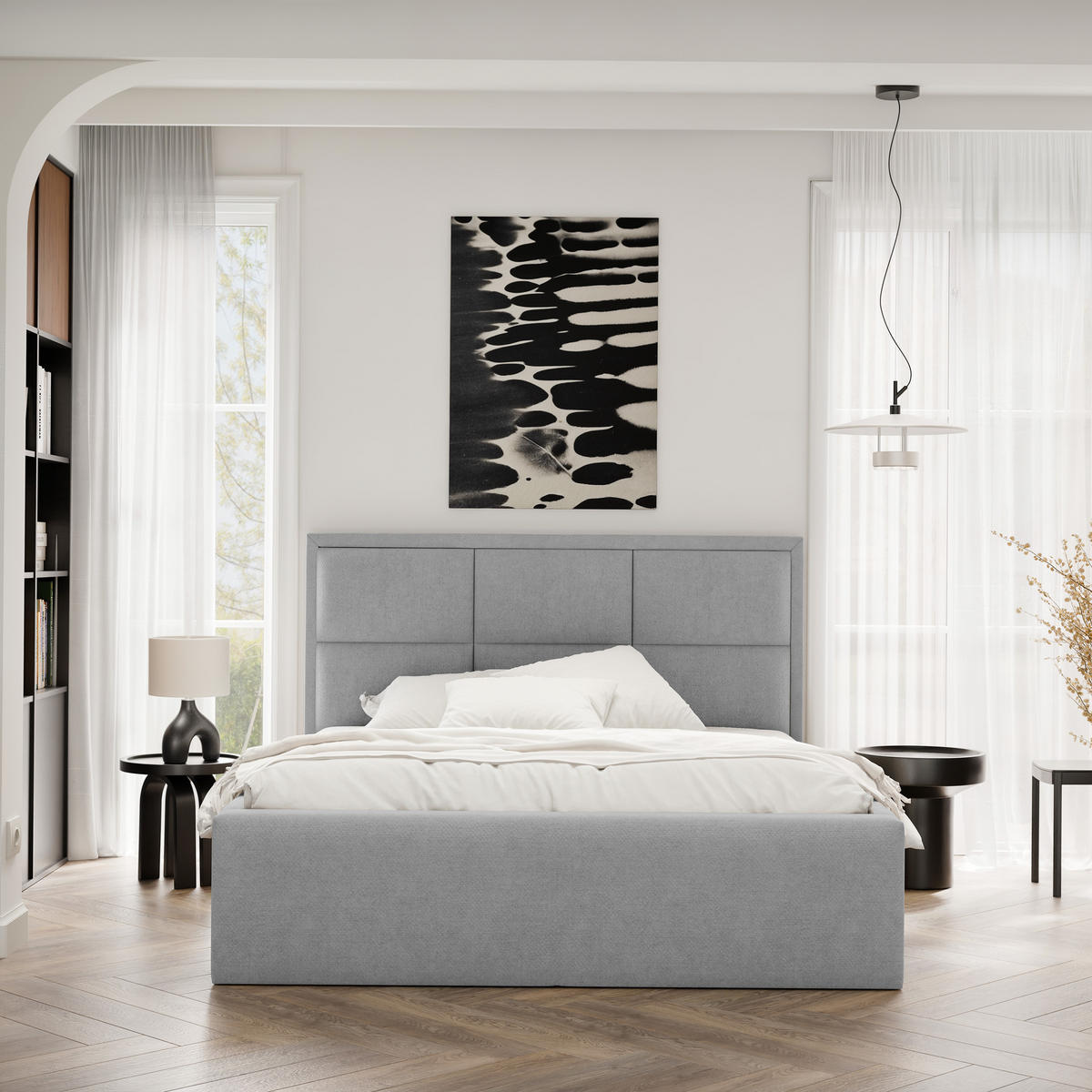 POLSTERBETT ELIN 160/200 cm Bettkasten, Grau - Hellgrau, Textil/Metall (160/200cm) - Idohome