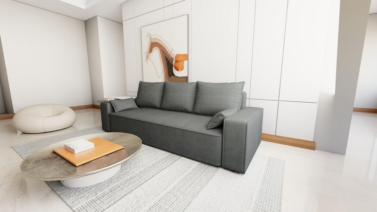 SOFA Veno mit Bettkasten und Schlaffunktion, Velourstoff - Graphitfarben, Holzwerkstoff (242/85/95cm)